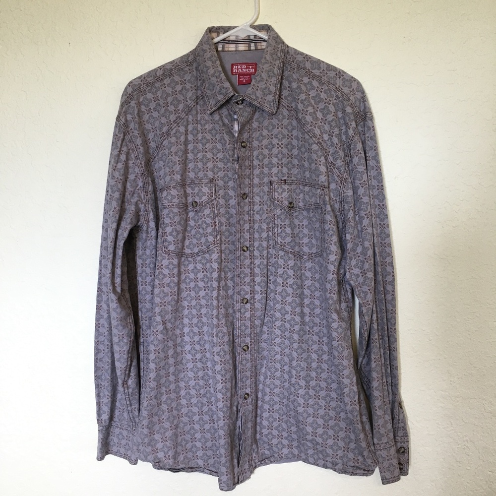 Red Ranch men's western pearl snap long sleeve cotton shirt. Size XL.
